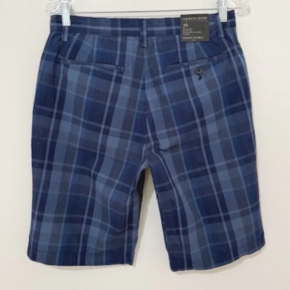 Banana Republic Emerson Shorts Blue Plaid Straight Fit Men's Size 29